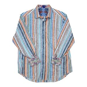 Robert Graham Vibrant Striped Shirt Embroidered Luxury Men Large Button Up Shirt